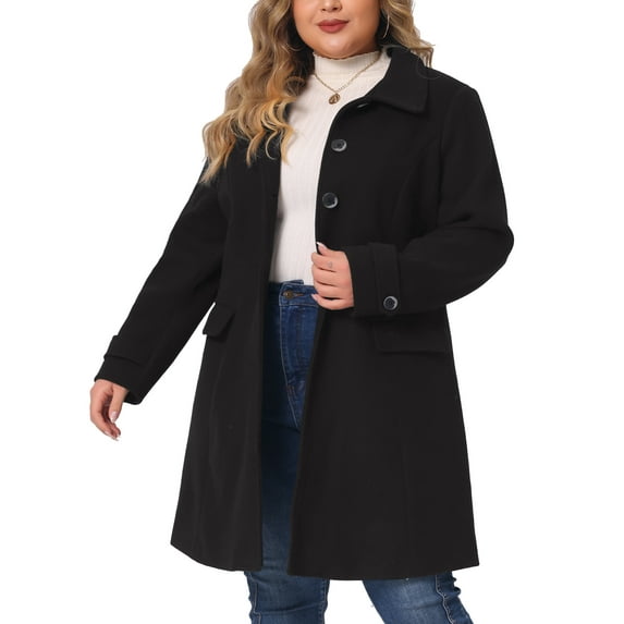 Agnes Orinda Women's Plus Size Coat Turndown Collar Single Breasted Warm Long Coats with Pocket 2X Black