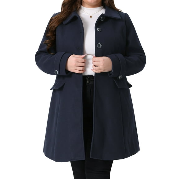 Agnes Orinda Women's Plus Size Coat Turndown Collar Single Breasted Warm Long Coats with Pocket 3X Dark Blue