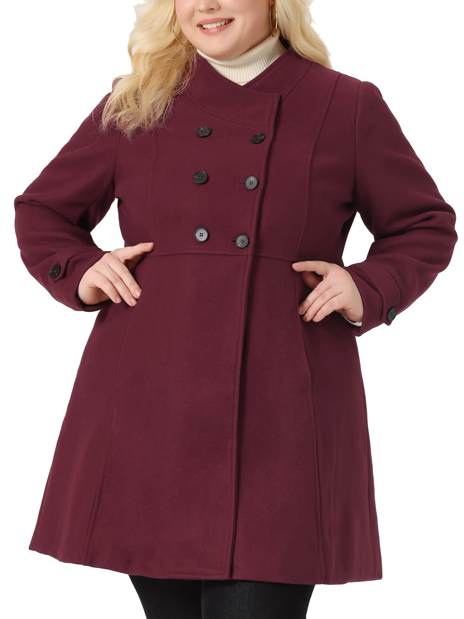 Agnes Orinda Women's Plus Size Coat Stand Collar Double Breasted Trendy ...