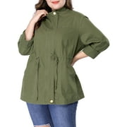 Agnes Orinda Women's Plus Size Coats Long Sleeve Drawing Waist Anorak Fall Winter Jackets 1X Army Green