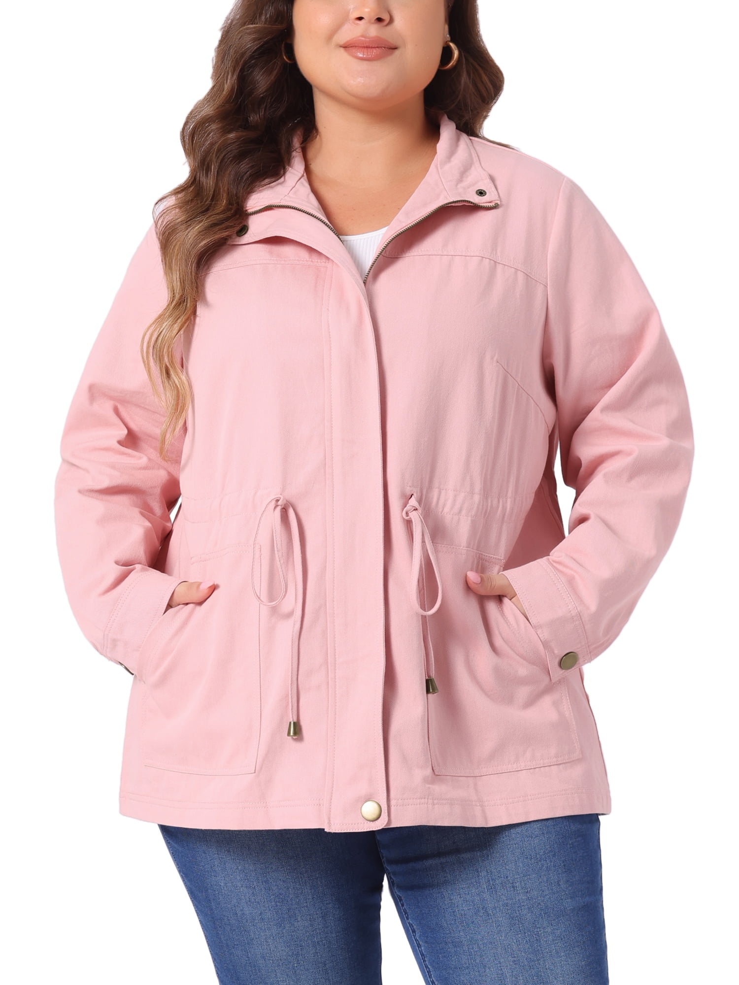 Agnes Orinda Women's Plus Size Jackets Long Sleeve Drawstring Waist ...