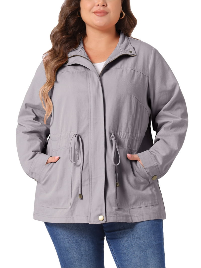 Agnes Orinda Women's Plus Size Jackets Long Sleeve Drawstring