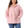 thumbnail image 1 of Agnes Orinda Women's Plus Size Jackets Long Sleeve Drawstring Waist Anorak Coats with Pockets 4X Pink, 1 of 7