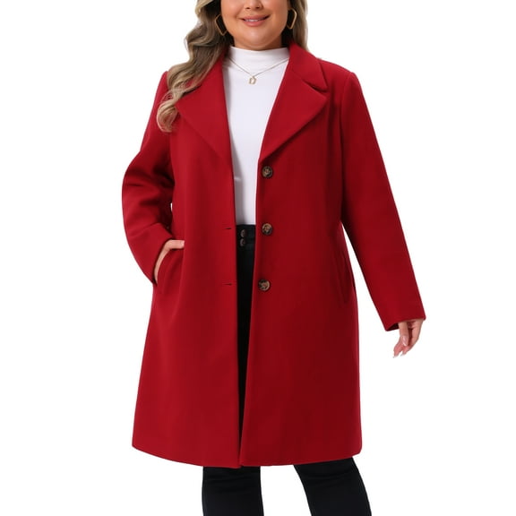 Agnes Orinda Women's Plus Size Coats Long Sleeve Single Breasted Notched Lapel Fall Winter Coat 4X Wine Red
