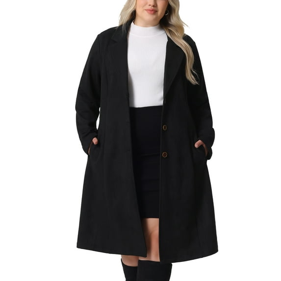 Agnes Orinda Women's Plus Size Coats Long Sleeve Suede Long Coat Outerwear with Pockets 4X Black