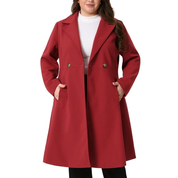Agnes Orinda Women's Plus Size Coats Notch Lapel Double Breasted Elegant Trench Winter A Line Pea Coats 2X Burgundy