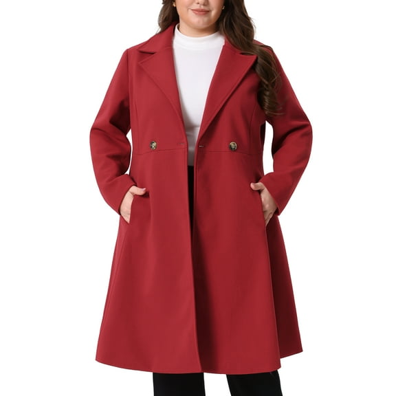 Agnes Orinda Women's Plus Size Coats Notch Lapel Double Breasted Elegant Trench Winter A Line Pea Coats 3X Burgundy