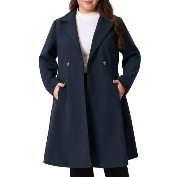 Agnes Orinda Women's Plus Size Coats Notch Lapel Double Breasted Elegant Trench Winter A Line Pea Coats 3X Dark Blue