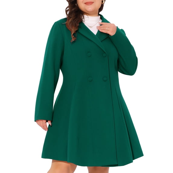 Agnes Orinda Women's Plus Size Coats Notch Lapel Double Breasted Winter Pea Coat Trench Coat 2X Dark Green