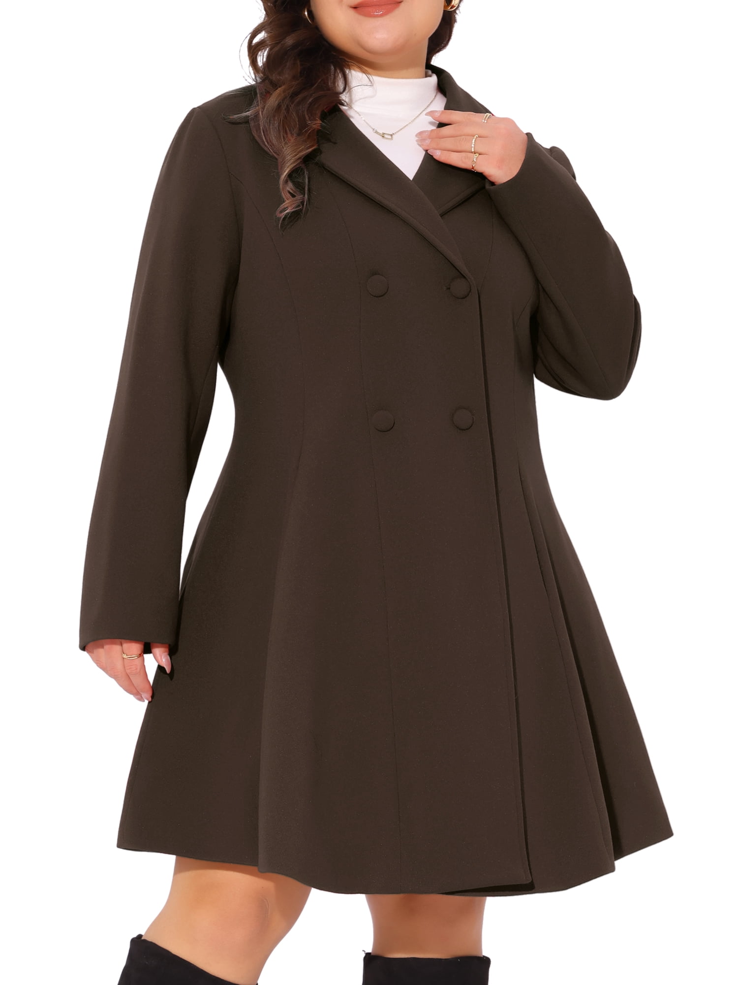 Agnes Orinda Women's Plus Size Coats Notch Lapel Double Breasted