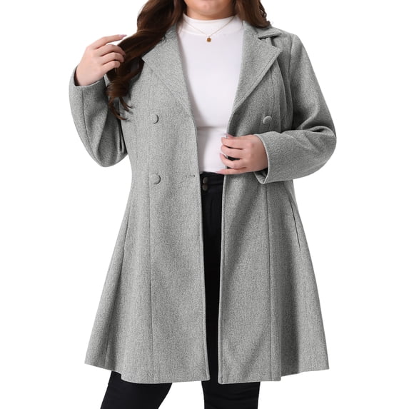 Agnes Orinda Women's Plus Size Coats Notch Lapel Double Breasted Winter Pea Coat Trench Coat 3X Dark Blue