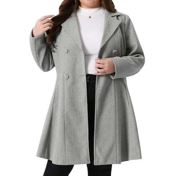 Agnes Orinda Women's Plus Size Coats Notch Lapel Double Breasted Winter Pea Coat Trench Coat 4X Dark Blue