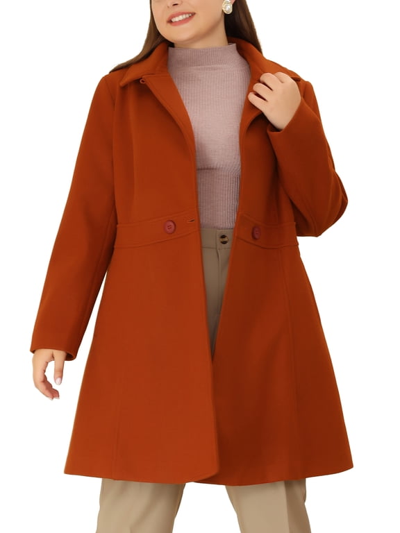 Women's Plus Size Coats Notched Lapel Single Breasted Winter Long Peacoats 1X Red Brown