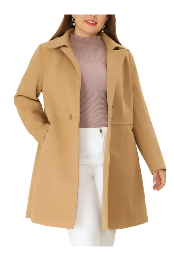 Women's Plus Size Coats Notched Lapel Single Breasted Winter Long Peacoats 2X Khaki