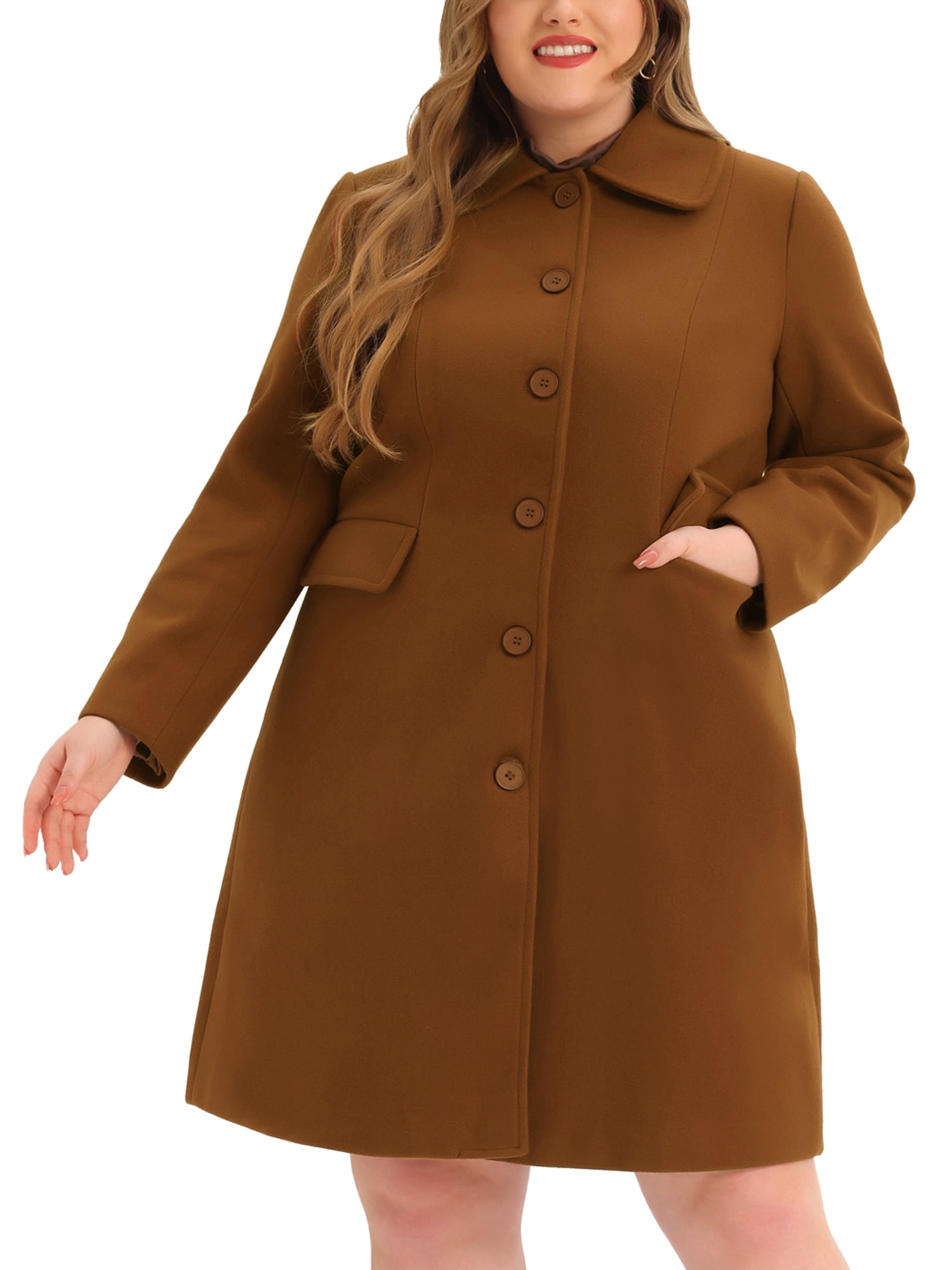 Agnes Orinda Women's Plus Size Coats Peter Pan Collar Single