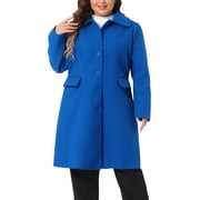 AGNES ORINDA Women's Plus Size Coats Peter Pan Collar Single Breasted With Pockets Trench Winter Long Peacoat 4X Royal Blue