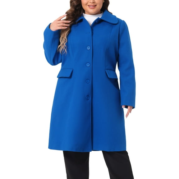 Agnes Orinda Women's Plus Size Coats Peter Pan Collar Single Breasted With Pockets Trench Winter Long Peacoat 4X Royal Blue