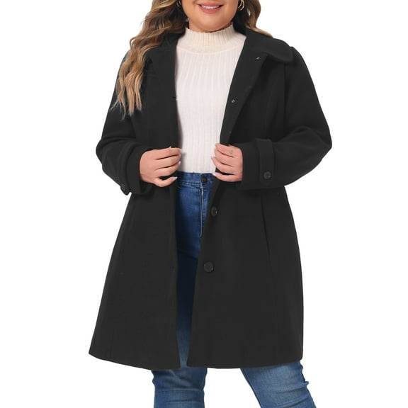Agnes Orinda Women's Plus Size Coats Single Breasted Trench Jacket Winter Long Peacoats 3X Black