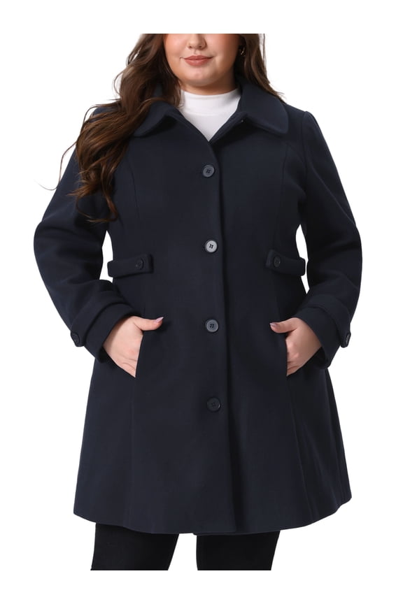 Women's Plus Size Coats Single Breasted Trench Jacket Winter Long Peacoats 3X Dark Blue