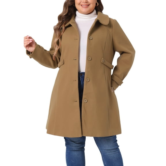 Agnes Orinda Women's Plus Size Coats Single Breasted Trench Jacket Winter Long Peacoats 4X Camel