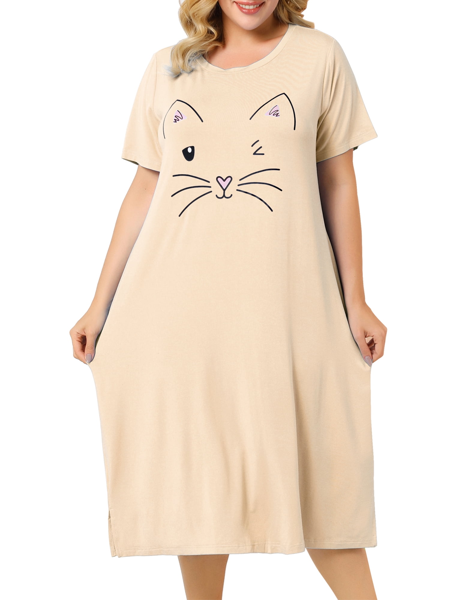 Agnes Orinda Women's Plus Size Comfy Pajamas Cute Cat Print Side Pocket