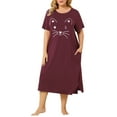 thumbnail image 1 of Agnes Orinda Women's Plus Size Nightgowns Crew Neck Short Sleeves Sleep Dress Cats Print Pajamas Lounge Home with Pocket 2X Burgundy, 1 of 8
