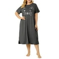 thumbnail image 1 of Agnes Orinda Women's Plus Size Nightgowns Crew Neck Short Sleeves Sleep Dress Cats Print Pajamas Lounge Home with Pocket 3X Dark Gray, 1 of 9