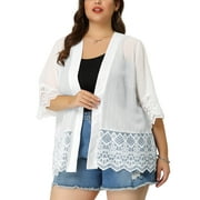 Agnes Orinda Women's Plus Size Mother's Day Cover Up Lace Panel Summer Holiday Boho Cardigans 2X White