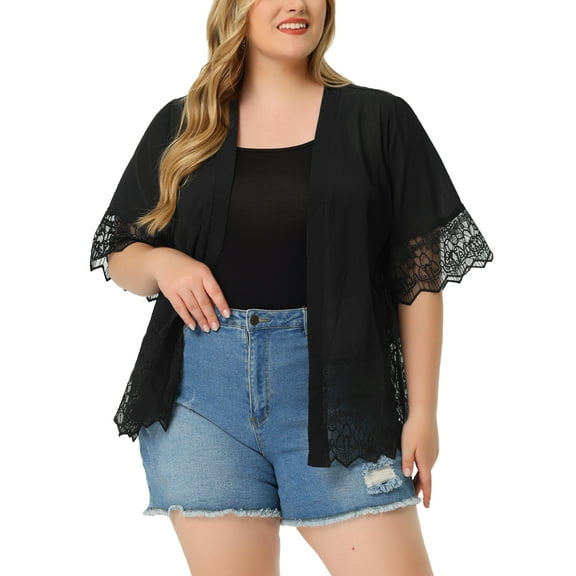 Agnes Orinda Women's Plus Size Cover Up Lace Panel Summer Holiday Boho Cardigans 3X Black