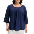 thumbnail image 1 of Agnes Orinda Women's Plus Size Tops Long Sleeve Crochet Panel Hollow Out Pleated Casual Tunics Blouse 1X Blue, 1 of 7