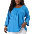 thumbnail image 1 of Agnes Orinda Women's Plus Size St. Patrick's Day Tops Long Sleeve Crochet Panel Hollow Out Pleated Casual Tunics Blouse 1X Sky Blue, 1 of 6