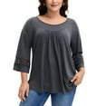 thumbnail image 1 of Agnes Orinda Women's Plus Size Tops Long Sleeve Crochet Panel Hollow Out Pleated Casual Tunics Blouse 2X Dark Grey, 1 of 7