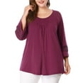 thumbnail image 1 of Agnes Orinda Women's Plus Size Tops Long Sleeve Crochet Panel Hollow Out Pleated Casual Tunics Blouse 2X Purple, 1 of 9