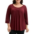 thumbnail image 1 of Agnes Orinda Women's Plus Size Tops Long Sleeve Crochet Panel Hollow Out Pleated Casual Tunics Blouse 3X Burgundy, 1 of 7