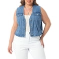 thumbnail image 1 of Agnes Orinda Women's Plus Size Cropped Denim Vest Button Down V Neck Sleeveless Casual Jean Waistcoat Jackets 4X Light Blue, 1 of 6