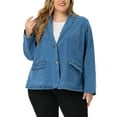 thumbnail image 1 of Agnes Orinda Women's Plus Size Denim Blazer Notched Lapel Button Work Jean Jackets 3X Mid Blue, 1 of 6