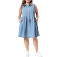 thumbnail image 1 of Agnes Orinda Women's Plus Size Denim Dress Lapel Sleeveless Button Down Cute Summer Midi Jean Babydoll Dresses 3X Light Blue, 1 of 6