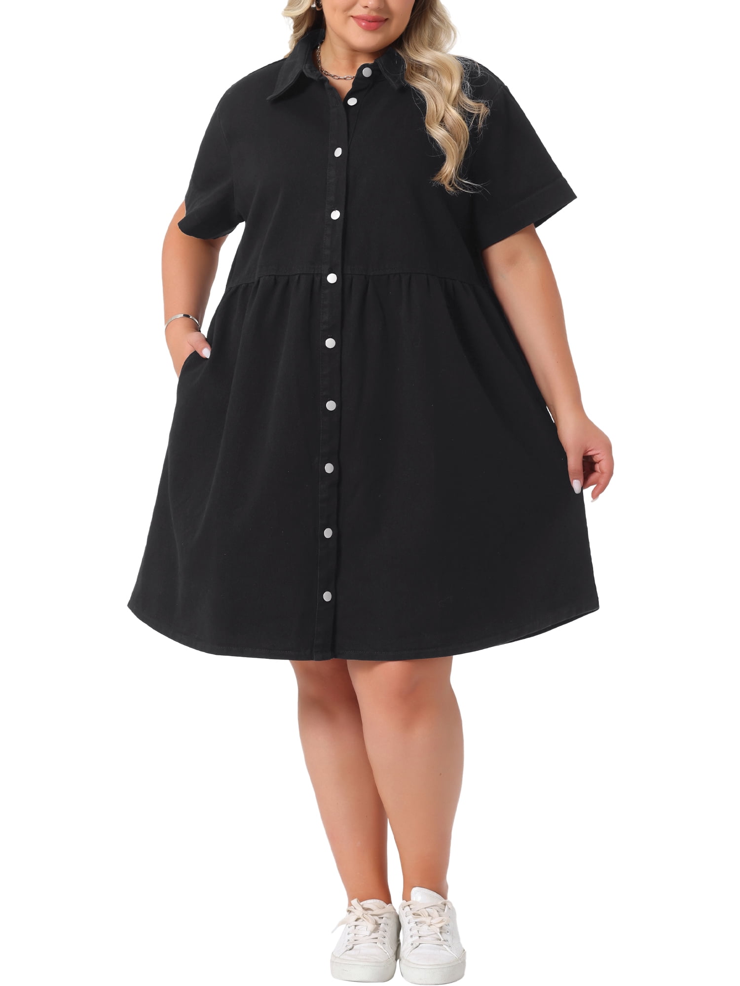 white christmas dresses Light Blue Ruffled 3/4 Sleeve Buttoned Front Plus Size Denim Dress – The  Rusted Nail Boutique main image 0