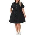 thumbnail image 1 of Agnes Orinda Women's Plus Size Mother's Day Babydoll Denim Dress Button Down Lapel Short Sleeves Casual Jean Shirt Dresses with Pockets 4X Black, 1 of 7