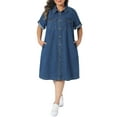 thumbnail image 1 of Agnes Orinda Women's Plus Size Denim Dresses Button Down Lapel Short Sleeve Midi Summer Casual Denim Jean Shirt Dress with Pockets 2X Blue, 1 of 8