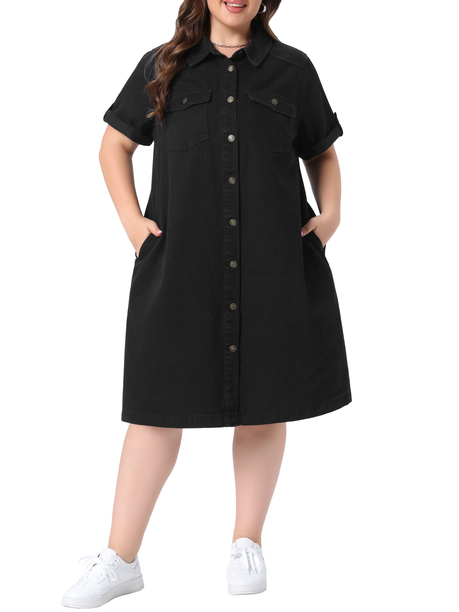 denim shirt dress ladies Annie Solid Black Color:Dew Drop Bridal Shower Dresses Spring MEM24 a straight back yoke