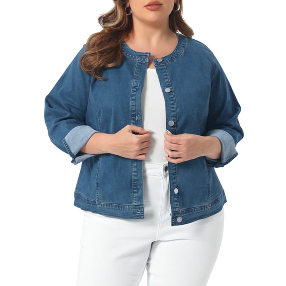 Agnes Orinda Women's Plus Size Denim Jacket Button Down Anorak Utility Casual Cargo Jackets with Pockets 2025 Outfits 3X Blue