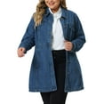 thumbnail image 1 of Agnes Orinda Women's Plus Size Denim Jacket Buttons Long Sleeves Jean Jackets 3X Blue, 1 of 6