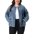 thumbnail image 1 of Agnes Orinda Women's Plus Size Denim Jacket Lapel Long Sleeve Button Washed Casual Jean Jackets with Pocket 1X Grey Blue, 1 of 6