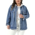 thumbnail image 1 of Agnes Orinda Women's Plus Size Denim Jacket Layered Drawstring Detachable Hoodie with Pockets Jean Jackets 2X Light Blue, 1 of 5