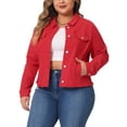 thumbnail image 1 of Agnes Orinda Women's Plus Size Jean Jackets Long Sleeves Washed Casual Denim Coats with Pockets 2X Red, 1 of 6
