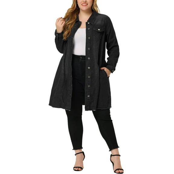 Agnes Orinda Women's Plus Size Denim Jackets Long Sleeves Button Down Casual Jean Coats with Pockets 3X Black