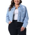 thumbnail image 1 of Agnes Orinda Women's Plus Size Denim Jackets Washed Button Front Long Sleeve Ripped Frayed Crop Denim Jacket 2X Blue, 1 of 5
