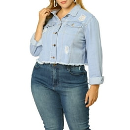 Agnes Orinda Plus Size Winter Denim Cardigan, Casual Crop Jackets