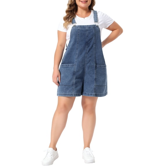 Agnes Orinda Women's Plus Size School College Denim Overall Shorts Adjustable Jean Straps Rompers Cropped Jumpsuit with Pocket 3X Grey Blue
